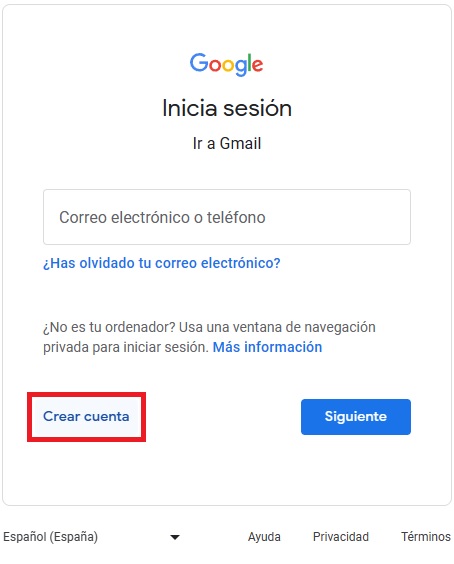 crear cuenta gmail