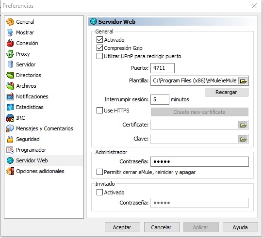 emule configuracion servidor web